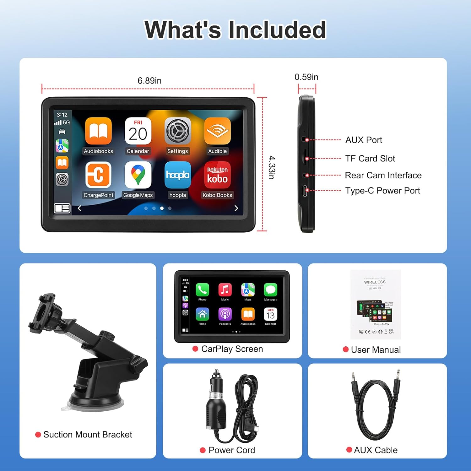 Rixvaxt Carplay Screen for Car, 7" Wireless Carplay & Android Auto, Portable HD Touchscreen with Mirror Link, GPS Navigation, Voice Control, Hands-Free Calling, Bluetooth/AUX/FM, Plug & Play Car Play Screen - Image 7