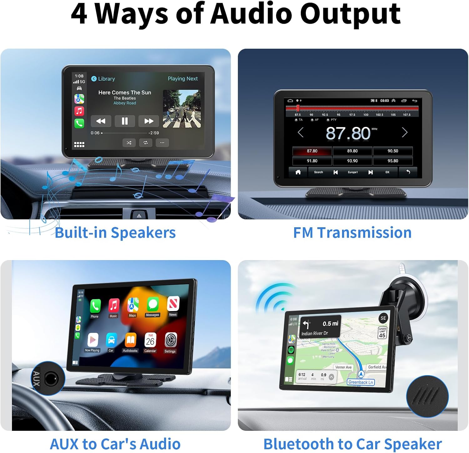 GTVFS CarPlay Screen for Car, 9'' Wireless CarPlay & Android Auto - Smart Portable Touchscreen with Bluetooth/FM, Mirror Link, Voice Control, GPS Navigation, Hands-Free Calling, Plug & Play Car Play Screen - Image 5