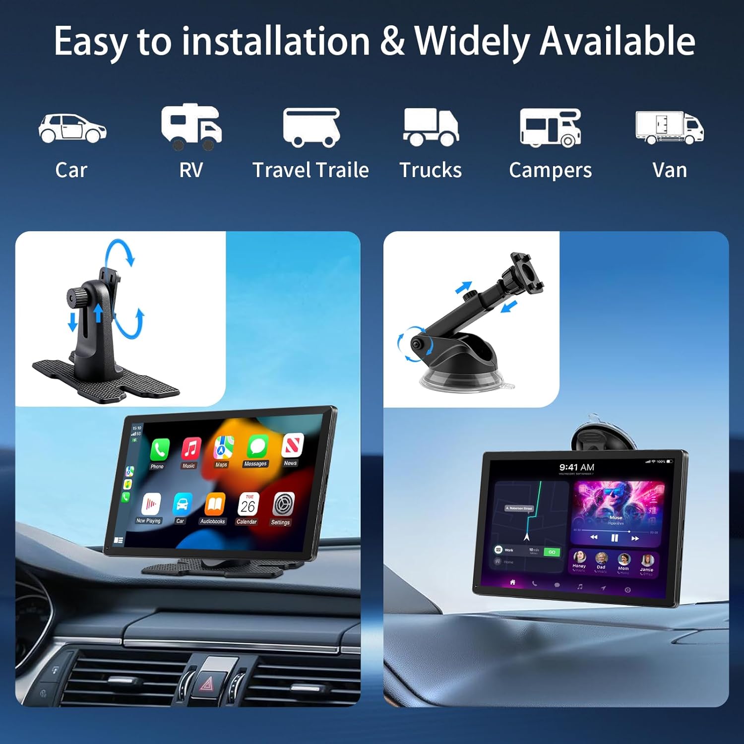 GTVFS CarPlay Screen for Car, 9'' Wireless CarPlay & Android Auto - Smart Portable Touchscreen with Bluetooth/FM, Mirror Link, Voice Control, GPS Navigation, Hands-Free Calling, Plug & Play Car Play Screen - Image 6