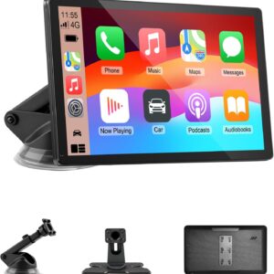 GTVFS CarPlay Screen for Car, 9'' Wireless CarPlay & Android Auto - Smart Portable Touchscreen with Bluetooth/FM, Mirror Link, Voice Control, GPS Navigation, Hands-Free Calling, Plug & Play Car Play Screen