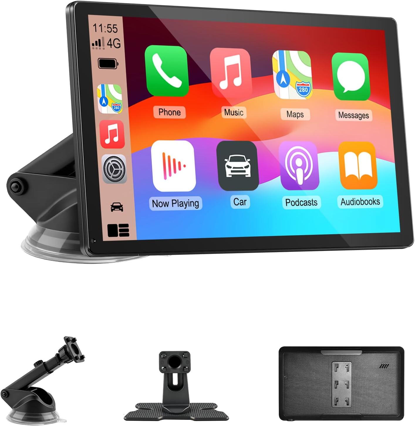 GTVFS CarPlay Screen for Car, 9'' Wireless CarPlay & Android Auto - Smart Portable Touchscreen with Bluetooth/FM, Mirror Link, Voice Control, GPS Navigation, Hands-Free Calling, Plug & Play Car Play Screen