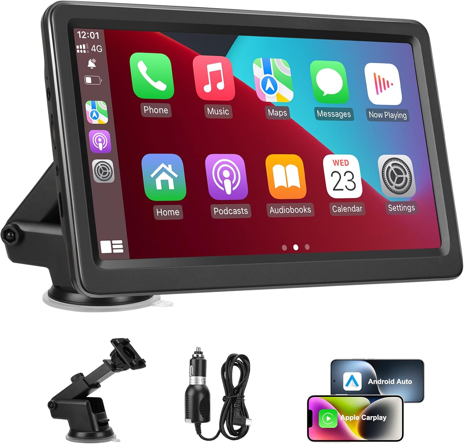 Rixvaxt Carplay Screen for Car, 7" Wireless Carplay & Android Auto, Portable HD Touchscreen with Mirror Link, GPS Navigation, Voice Control, Hands-Free Calling, Bluetooth/AUX/FM, Plug & Play Car Play Screen