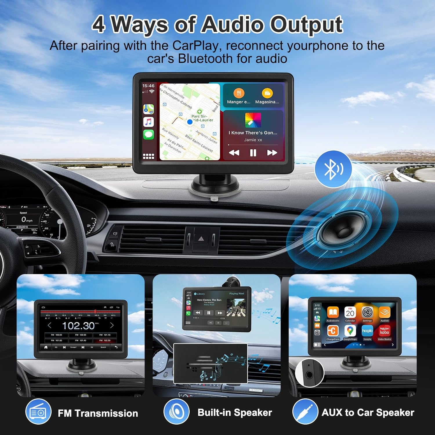 Rixvaxt Carplay Screen for Car, 7" Wireless Carplay & Android Auto, Portable HD Touchscreen with Mirror Link, GPS Navigation, Voice Control, Hands-Free Calling, Bluetooth/AUX/FM, Plug & Play Car Play Screen - Image 5